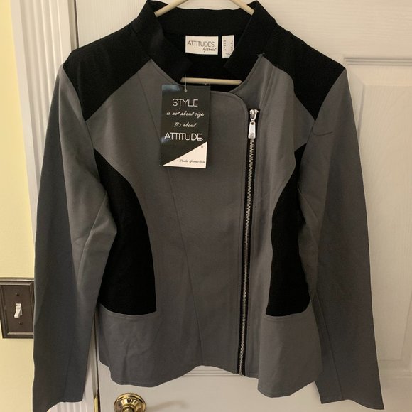 Attitudes by Renee Jackets & Blazers - New Attitudes by Renee Gray And Black Zippered Jacket Size Large